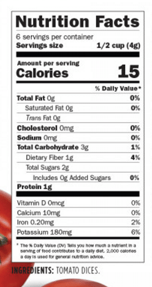 thrive life tomato dices nutrition label.