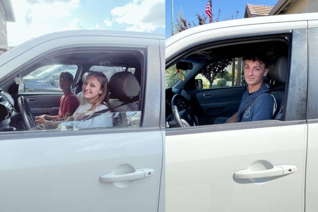 Pictures of Melanie's teens on their first drive after getting their licenses.