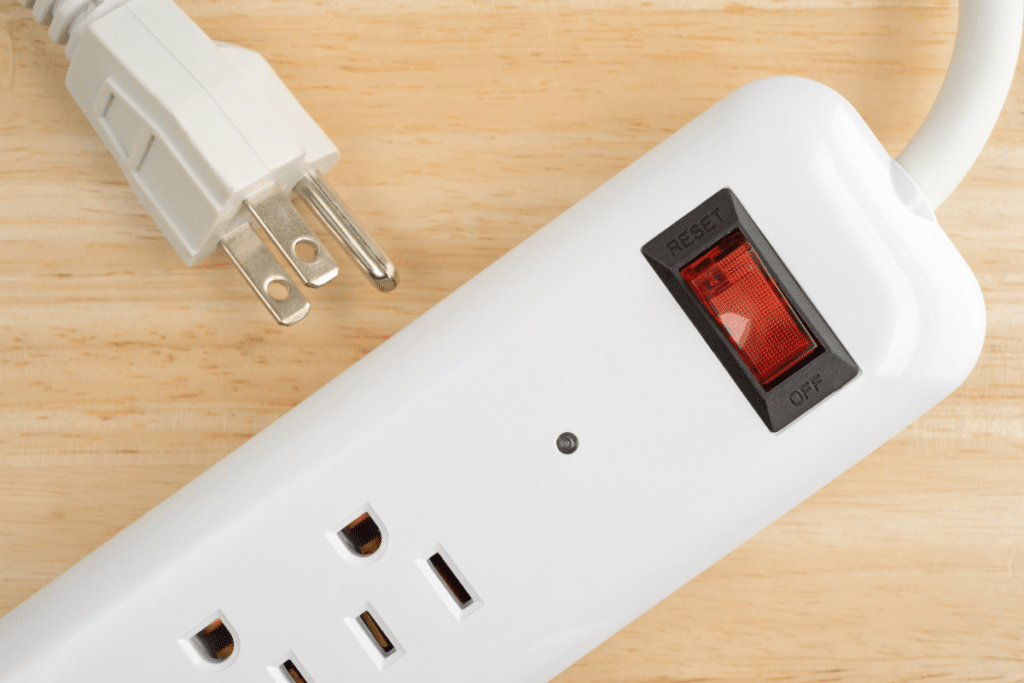 white surge protector.