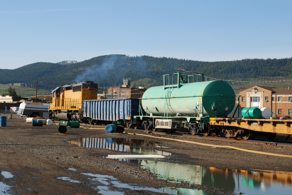 train next to a hazardous materials spill.