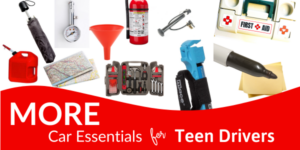 collage of car essentials for teen drivers.