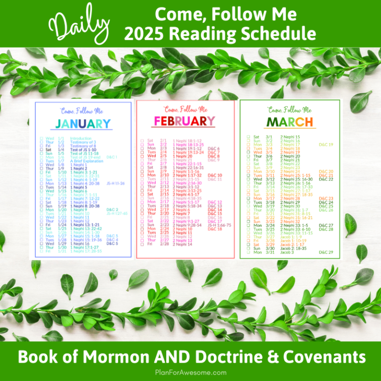 Printable Daily Reading Schedule for 2025 Come, Follow Me for the Book of Mormon AND Doctrine