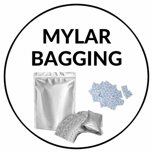 Mylar Bagging Workshop Icon with mylar bags and oxygen absorbers