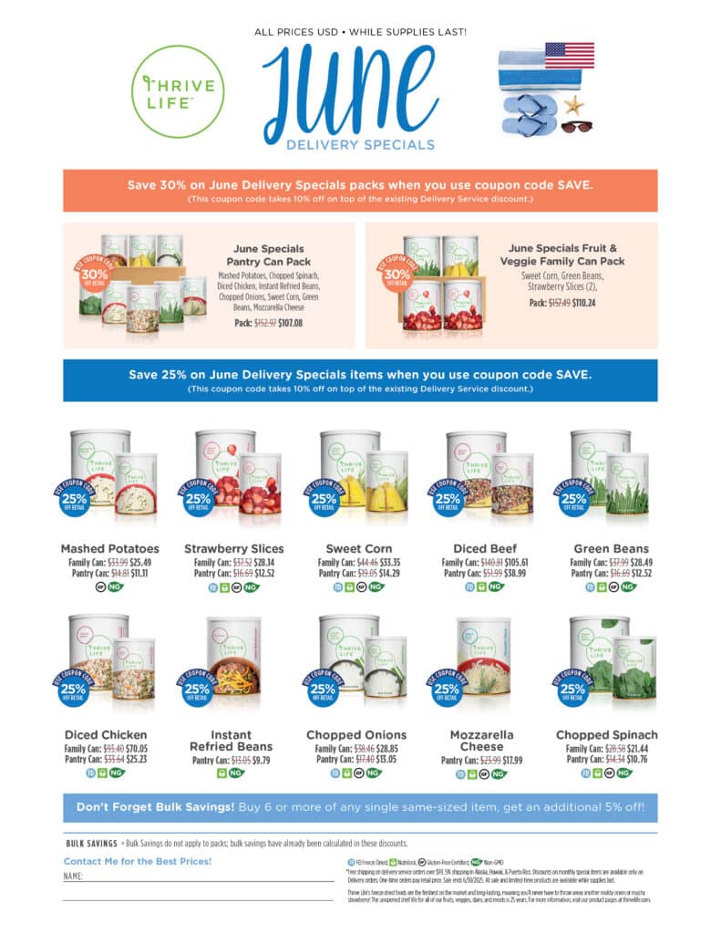 June 2025 Thrive Life Specials Flyer.
