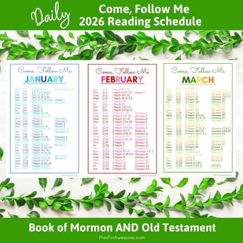Color Printable 2026 Come Follow Me Reading Schedule for the Old Testament and Book of Mormon.