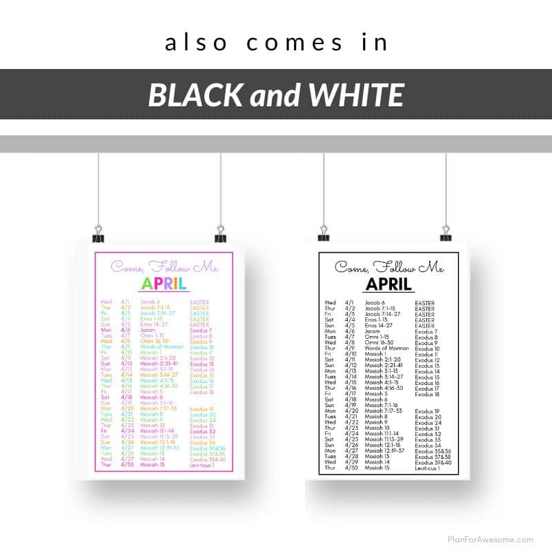 Black and White Printable 2026 Come, Follow Me Reading Schedule for the Old Testament and Book of Mormon.