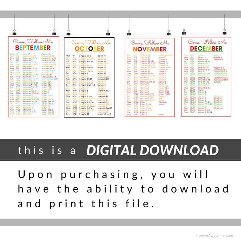 This is a Digital Download of a Printable 2026 Come, Follow Me Reading Schedule for the Old Testament and Book of Mormon.